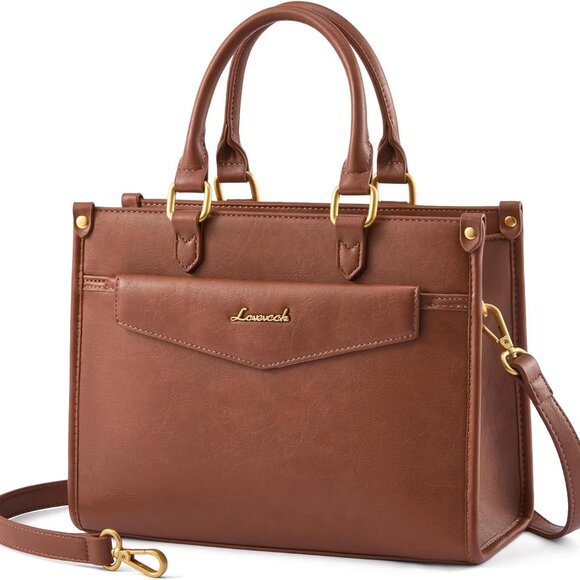 Brown women's 11-inch PU leather satchel tote with adjustable straps and chic de - Picture 1 of 2